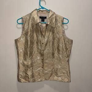 Silk Land Womens Embroidered Sleeveless Button up 10 Floral Classic Quiet Luxury